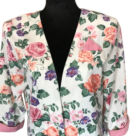 Special Thyme 80s Floral Jacket, Size 14: Vintage Lightweight Flowery Blazer - Picture 4 of 12